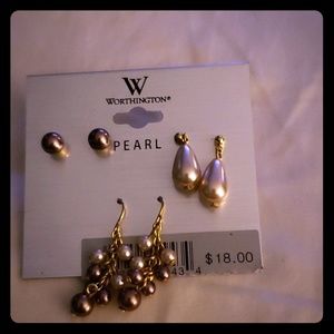 Worthington Pearl Earrings trio